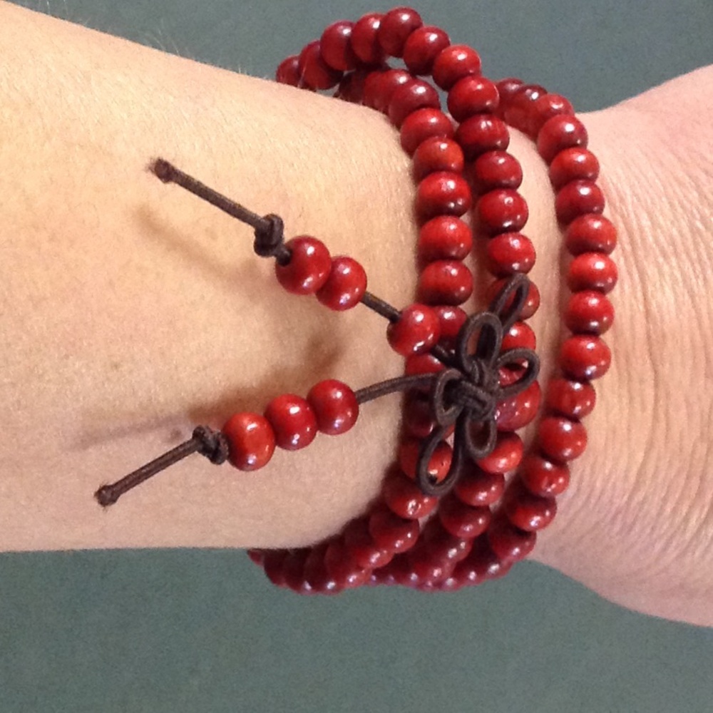 Tibetan Buddhist Wood Necklace/ Wrap Bracelet. Red